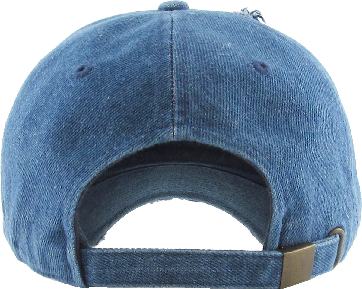 Medium Denim Distressed Vintage Baseball Cap Back View
